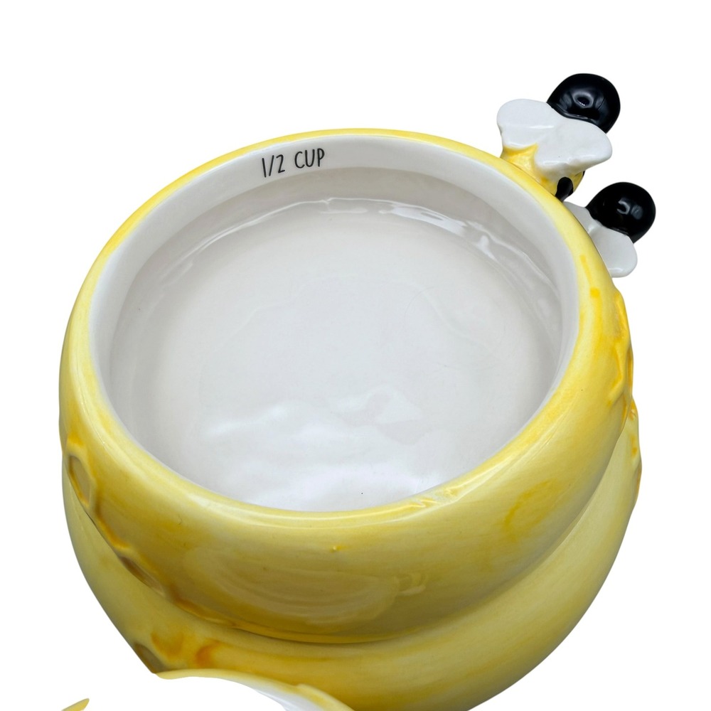 Ceramic Beehive Stacking Measuring Cups Set Yellow Honeycomb Bumblebee 4 Piece - Picture 7 of 9